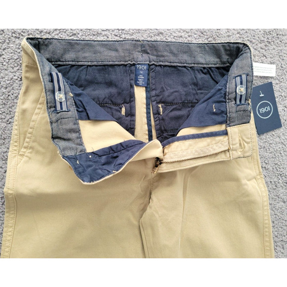 1901 Boy's Size 12 Tan Khaki Slim Straight Adjustable Waist Twill Chino Pant - Picture 3 of 8
